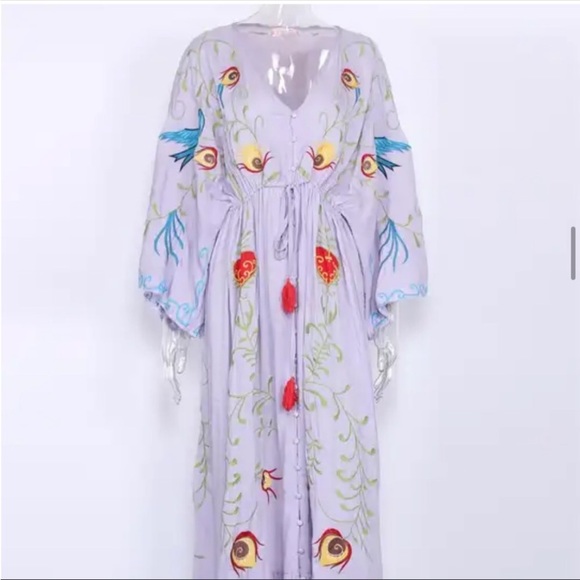#99. ! 5 STAR Bohemian Kimono Embroidered Maxi Dress - Picture 8 of 10